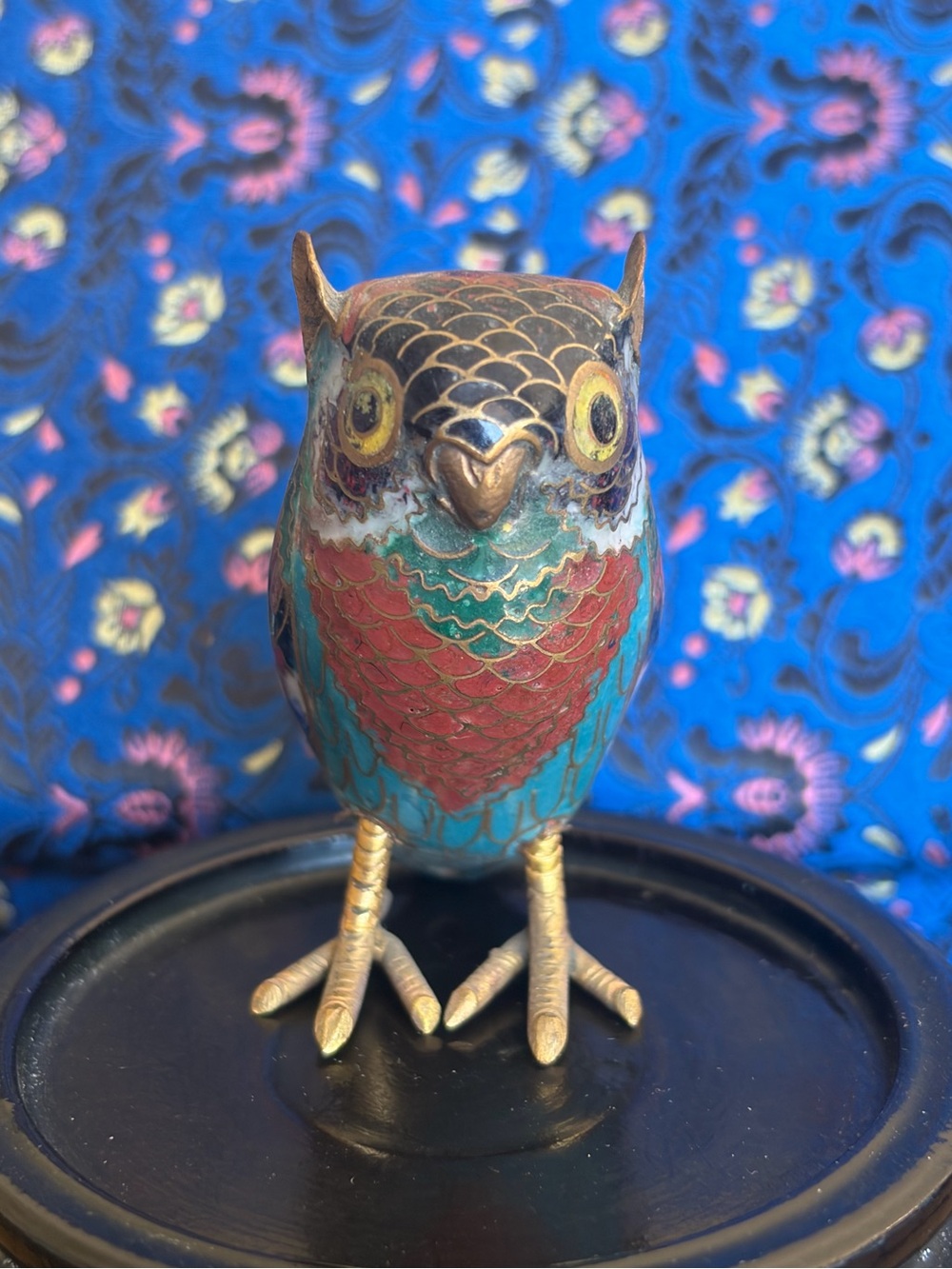 Vintage Cloisonné Owl Figurine